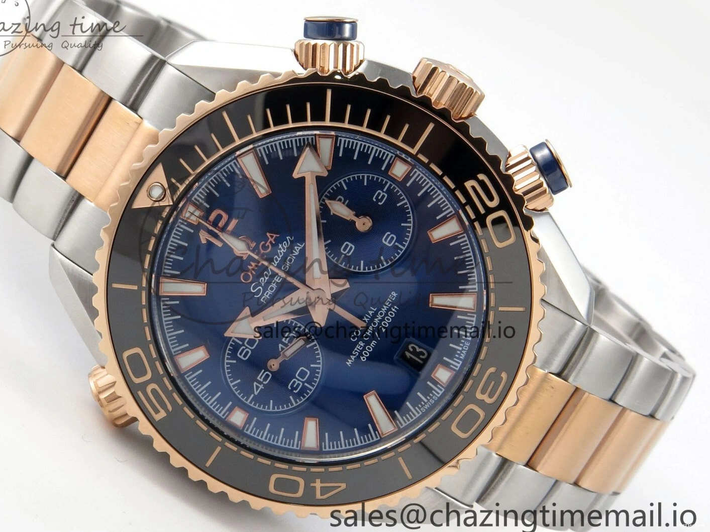 0328 Planet Ocean 600M Chrono SS VRF 1:1 Best Edition Black Bezel Blue Dial on RG SS Bracelet A Affordable 7648